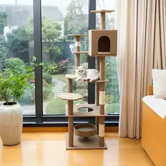 HOOPET - Torre Rascador Para Gatos Diseño Rayas Con 7 Niveles