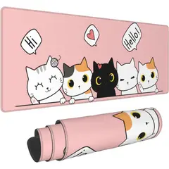 KUANGYE - Mouse Pad Gamer Antideslizante Borde Cosido 90x40cm Lindos gatitos rosas