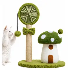 EVERSO - Rascador para Gatos con Casita, Poste de Sisal y Juguete Colgante