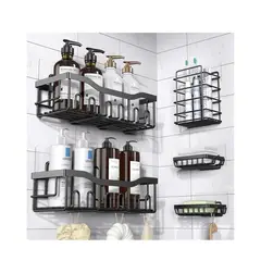 GENERICO - Set 5 Piezas Esquinero Organizador Ducha Baño Adhesivo Negro