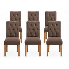 VITELIO - Pack 6 Sillas Capitones Madera Cafe Felpa