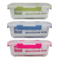 KEEP - Fuente Hermetica de Vidrio Rectangular 1520 ml Glass Contenedor de Comida AZUL