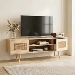 ELEMENT DESIGN - Rack de TV 55 de Ratán PE con Doble Puerta Moderno 140x30x50 cm