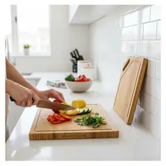 GENERICO - Tabla De Picar Bambú Natural Con Mango 34x24cm