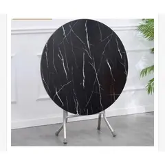 GENERICO - MESA PLEGABLE REDONDA PREMIUN CON ACABADO TIPO MARMOL COLOR NEGRO TAMAÑO 100CM X 100CM X 73CM