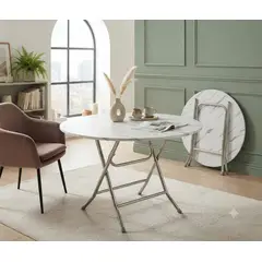 GENERICO - MESA PLEGABLE REDONDA PREMIUN CON ACABADO TIPO MARMOL COLOR BLANCO TAMAÑO 100CM X 100CM X 73CM