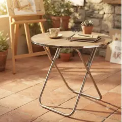 GENERICO - MESA PLEGABLE REDONDA PREMIUN CON ACABADO TIPO MADERA MDF TAMAÑO 80CM X 80CM X 73CM