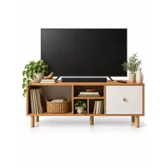 GENERICO - Rack TV Moderno Mueble Televisor Madera Natural Blanco con Puerta 110x30x40cm