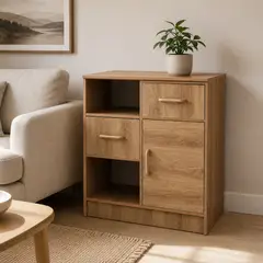 GENERICO - Cajonera Organizador 60cmx41cmx69cm Mueble de Almacenamiento con Cajones y Puerta Madera Natural