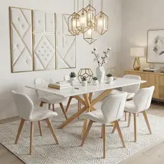 CORI CORI - Comedor Madrid Stone Wood 140x80cms + 6 Sillas Mariposa Ecocuero Wood