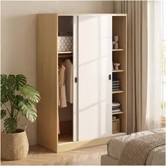 HOMER DESIGN - Clóset De 100 Cm Con Dos Puertas Correderas Y 5 Estantes Roble Claro Y Blanco
