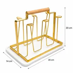GENERICO - Portavasos Organizador De Vasos Dorado Con Bandeja Y Asa