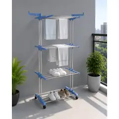 MYLHOGAR - Tendedero De Ropa Vertical Plegable 3 Niveles Con Ruedas Organizador