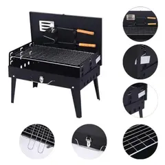 GENERICO - Parrilla Portátil A Carbón Valija Plegable Camping Negro