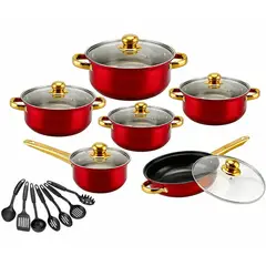 EVERSO - Batería de Cocina Antiadherente 17 Piezas Ollas y Sartenes Roja