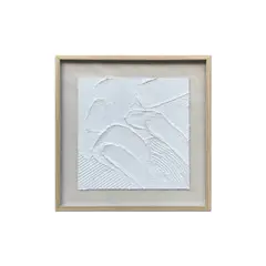 TRIBUS HOME - Cuadro Decorativo Abstracto Pintado a Mano Rastro Blanco 52x52 cm con marco color madera