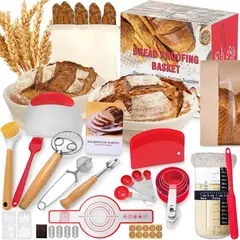 EVERSO - Kit de Panadería para Masa Madre con Cestas de Fermentación de Ratán y Accesorios