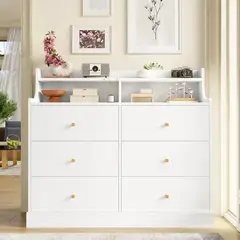 GENERICO - Cómoda Blanca 6 Cajones con Repisa Organizadora 110x40x90 cm