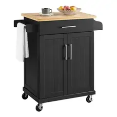 GENERICO - Isla de Cocina Móvil con Ruedas Cajón y 2 Puertas Negro 45x85x90 cm