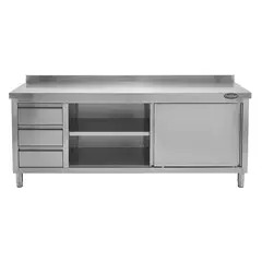PROCHEF - Mesón Mural Cerrado Acero Inoxidable 180x70x85(+6) cm. Cajones