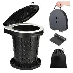 GENERICO - Inodoro Portátil Plegable Para Camping - Soporta 180kg Negro