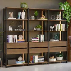 MADESA - Estante Librero 210 cm 12 Repisas 6 Cajones Marrón/Negro 210x45x180 cm