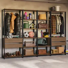 MADESA - Estante Multiuso 258 cm 14 Repisas 4 Cajones Marrón/Negro 258x45x180 cm