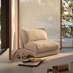 SANTU HOME & DECO - Sofá Plegable Individual Lino Crema Futón Sillón Cama Berjer Multiuso