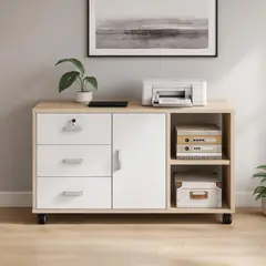EL CONTAINER - Gabinete con 3 cajones y ruedas color madera