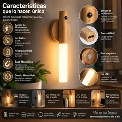 GENERICO - Lampara Magnetica Recargable con Sensor de Movimiento Luz LED USB C para Hogar