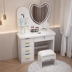 GENERICO - Tocador Moderno Con Espejo Led Corazón Cajones Y Taburete
