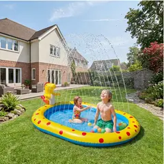 BABYLUNA - Piscina Inflable con Chorro de Agua Diseño Dino para Niños 180 cm