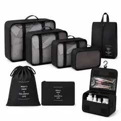 VIDA BUENAS - Set de 8 Organizadores de Viaje para Maleta con Neceser con Gancho Negro