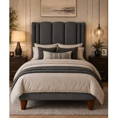 ETHAN DESING - Cama Plaza y Media Gris Oscuro Milano + Colchon Mery Desing