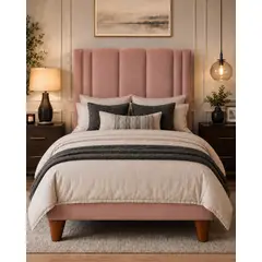 ETHAN DESING - Cama Plaza y Media Palo Rosa Milano + Colchon Mery Desing