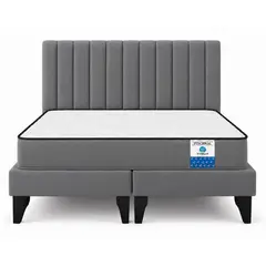 VITELIO - Cama King Modular Gris Oscuro + Colchon Semi Ortopedic 180x200x25cm