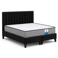 VITELIO - Cama King Modular Negro Colchon Semi Ortopedic 180x200x25cm