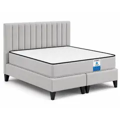 VITELIO - Cama 2 Plazas + Colchon Resortes Respaldo Modular Gris claro