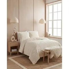 MYLHOGAR - Cubrecama Quilt de Verano 2 Plazas + Fundas de Almohada Bordado Relieve