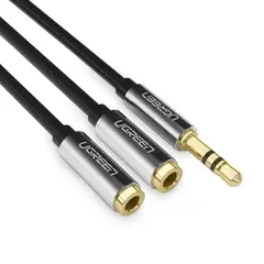 UGREEN - Cable de Audio Splitter M/2H Estéreo Plug 3.5mm a 2 Jack 3.5mm 20cm Negro AV123