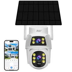 2NLF - 2nlf® 10mp Solar Cámara De Seguridad Wifi 2 Lente 2 Pantalla