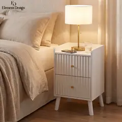 ELEMENT DESIGN - Velador Nórdico Blanco con 2 Cajones 30x30x52 cm