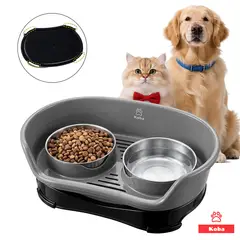 KOBA - 2 En 1 Comedero Y Bebedero Para Perros Gatos Acero Inox 304 Diseño A Prueba de Desorden Antiderrames