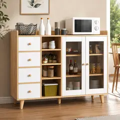 GENERICO - Aparador de Cocina para Microondas 4 Cajones 2 Puertas Blanco 120x35x90 cm