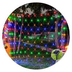 GENERICO - Luces Solares Navidad Malla 100 LED RGB 1.5x1.5m Navideña