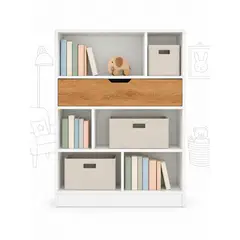 GENERICO - Estante Librero Organizador con Cajón y Nichos Blanco Madera 80x24x104 cm