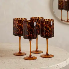 SANTU HOME & DECO - Set 4 Copas de Vidrio leopardo Carey para Vino y Coctelería