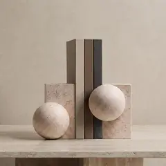 SANTU HOME & DECO - Sujetalibros Geométrico Mármol Blanco Apoyalibros Deco