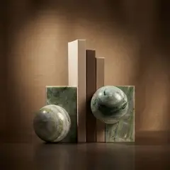 SANTU HOME & DECO - Sujetalibros Geométrico Mármol Verde Jade Apoyalibros Deco