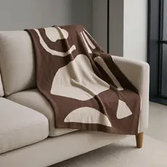 SANTU HOME & DECO - Manta Decorativa pie de Cama Jacquard Abstracta Café Marrón